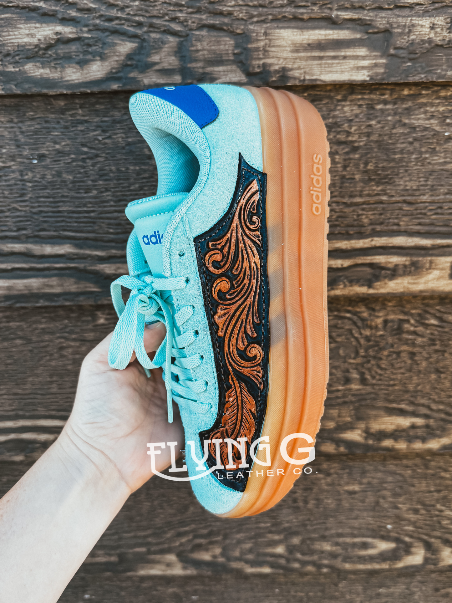 Leather Tooled Aqua Sneakers - 6 women’s