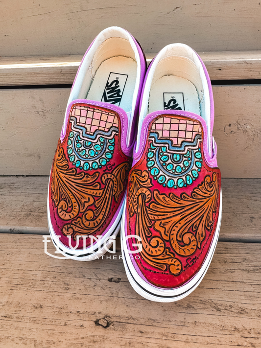 Pink Check & Squash Slip Ons (with back piece) - Women’s 8