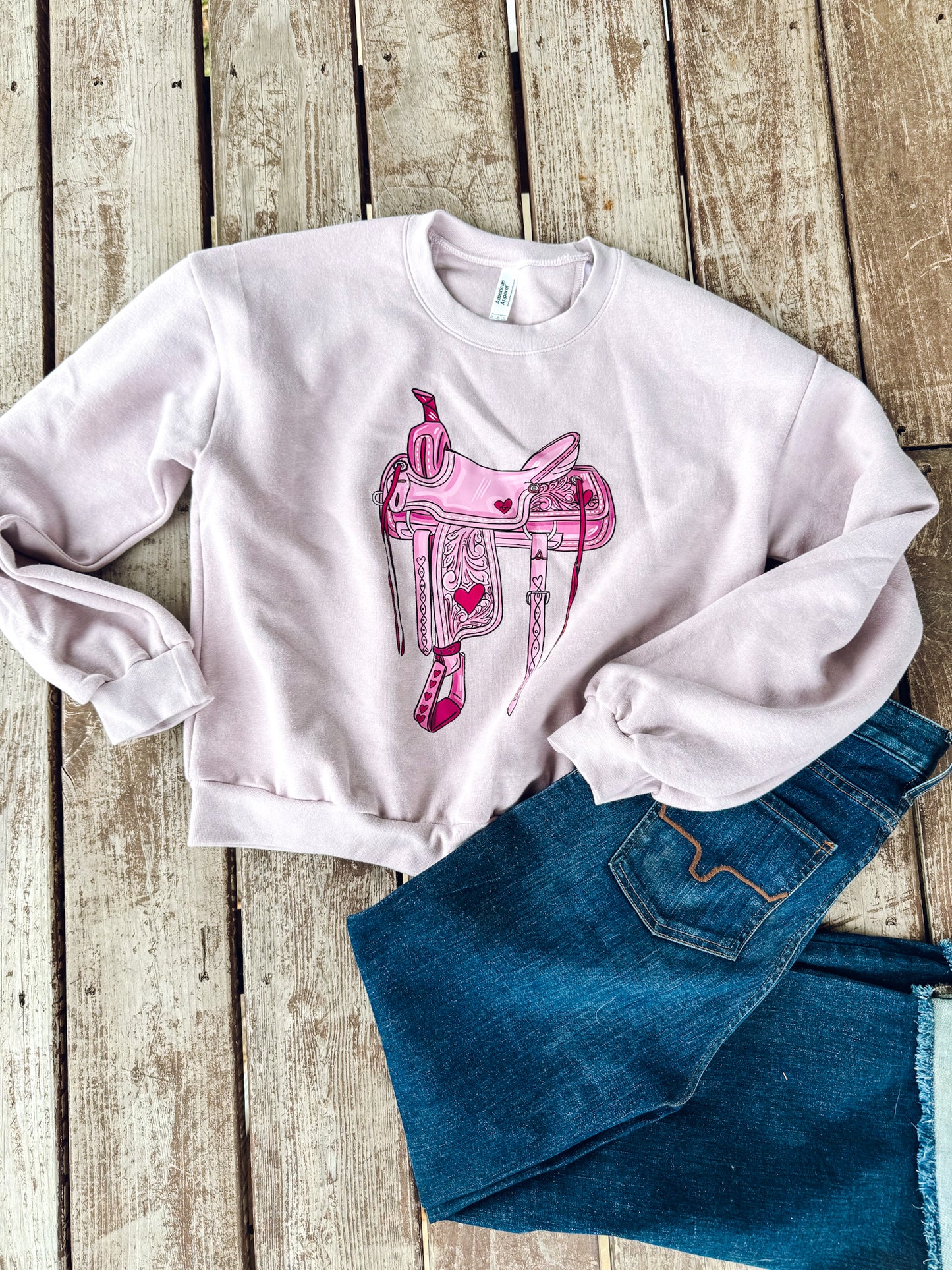 Pink Saddle Cropped Crew