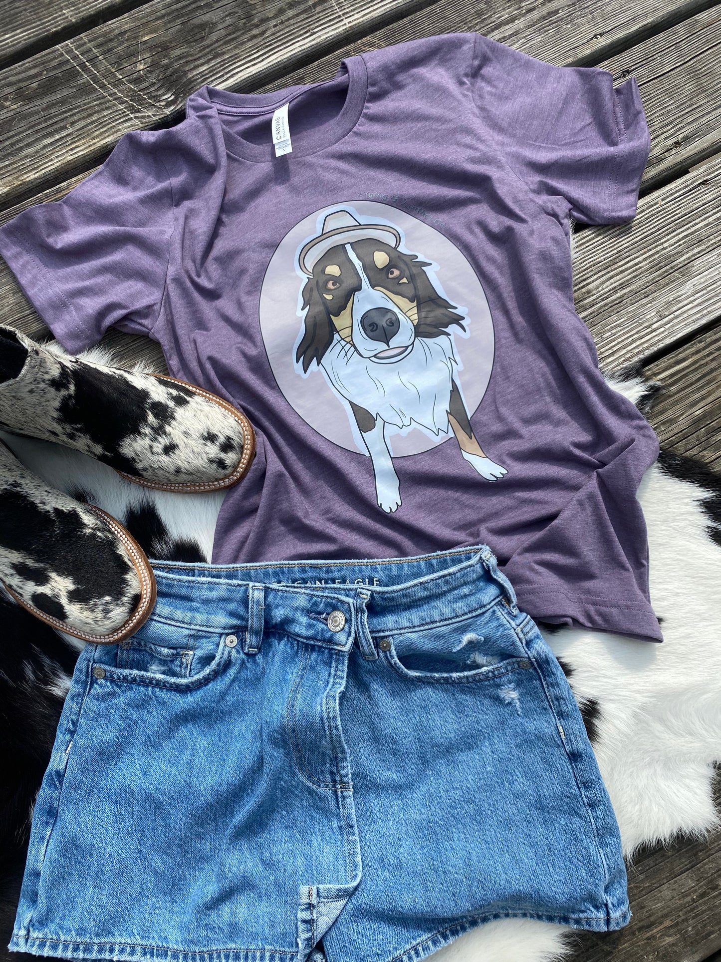 Cowboy Aussie Tee - Purple (MADE TO ORDER)