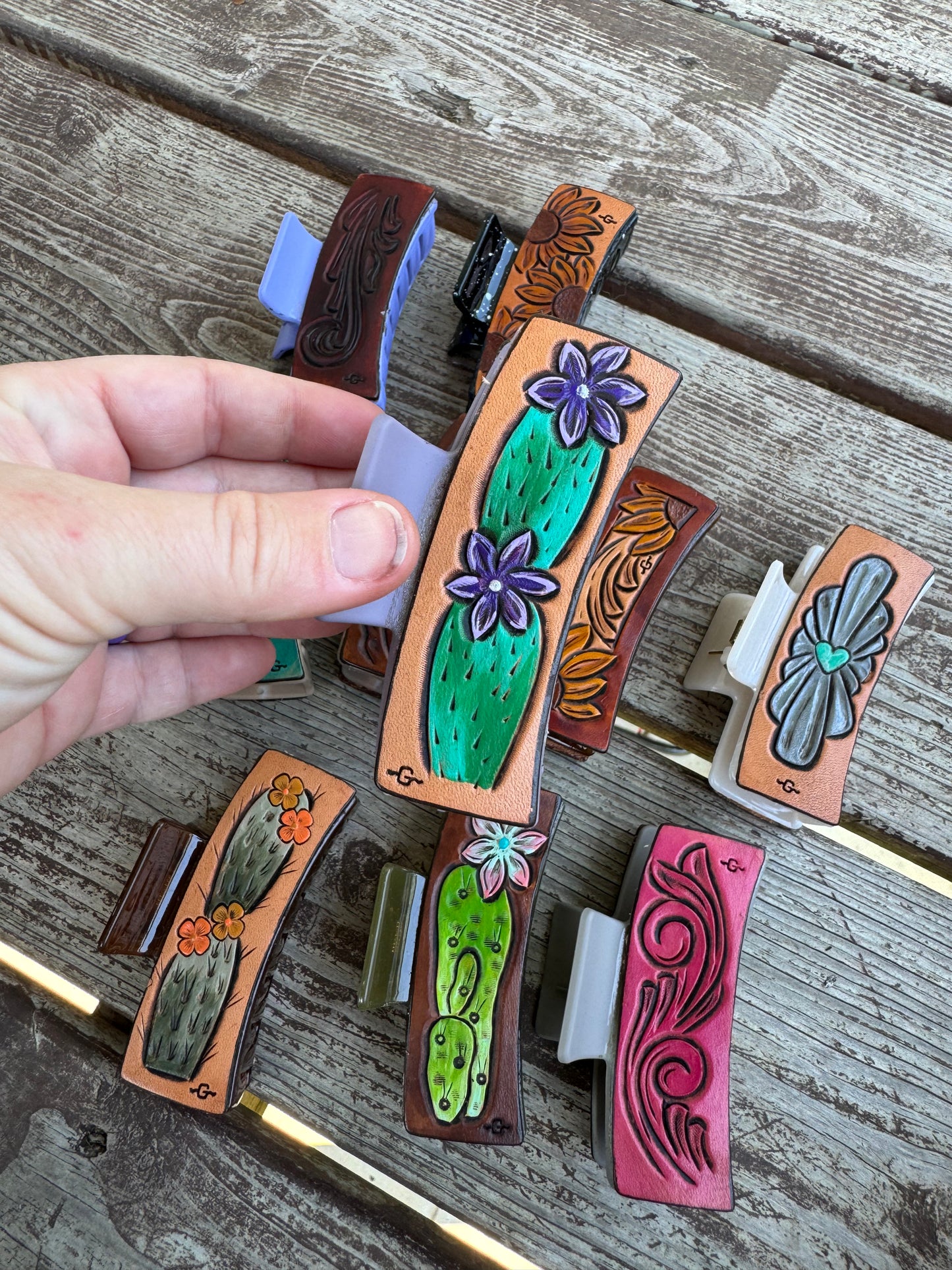 Medium Sized Tooled Hair Clips - 3.5 inch