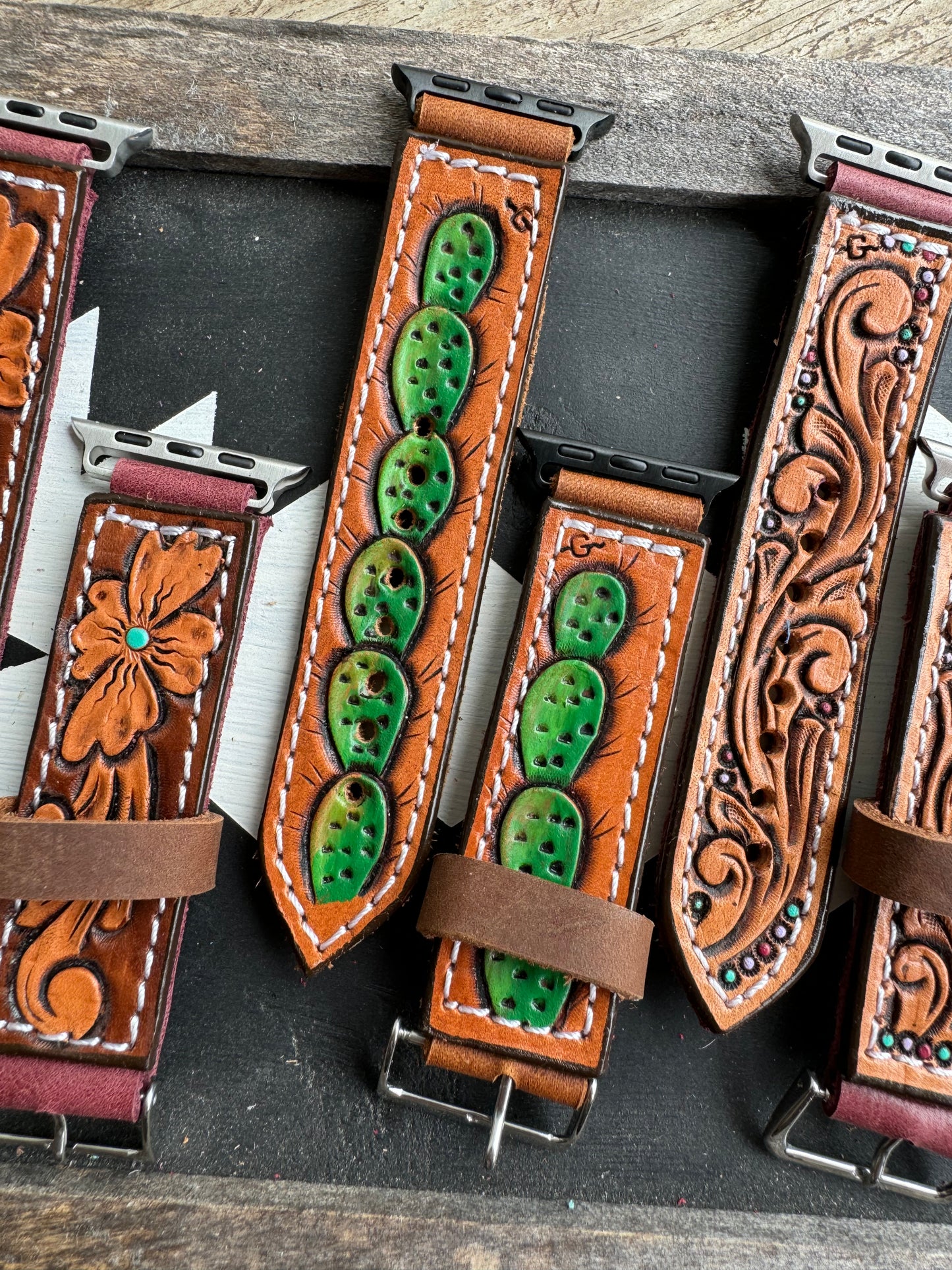 Straight Tooled Leather Watchbands