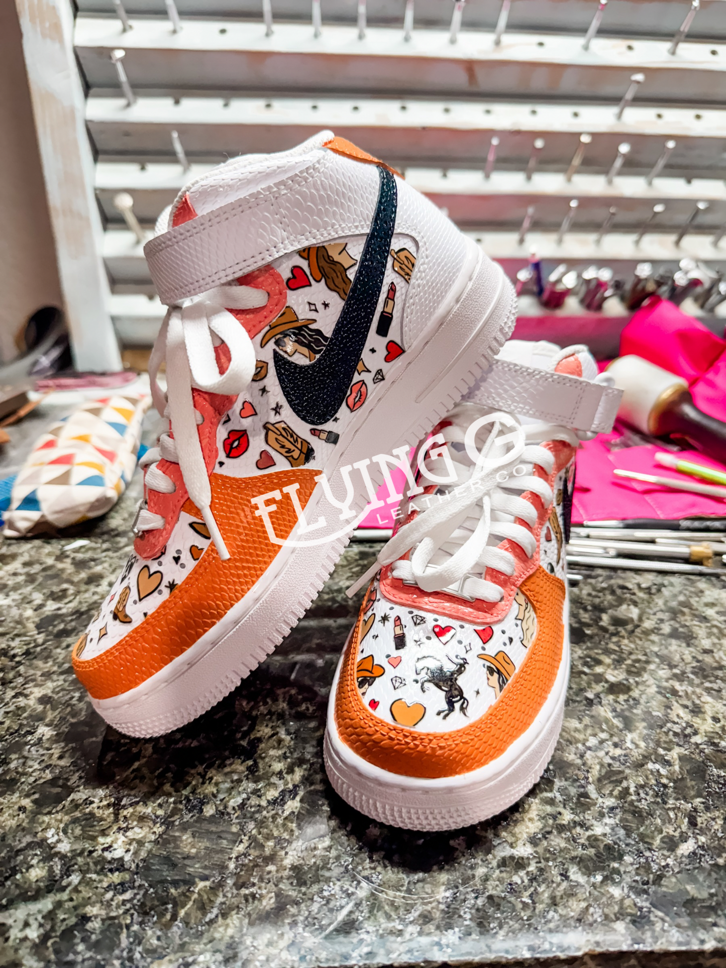 Orange + Pink AF1s MID - size W 6