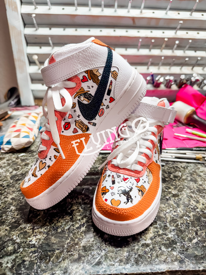 Orange + Pink AF1s MID - size W 6