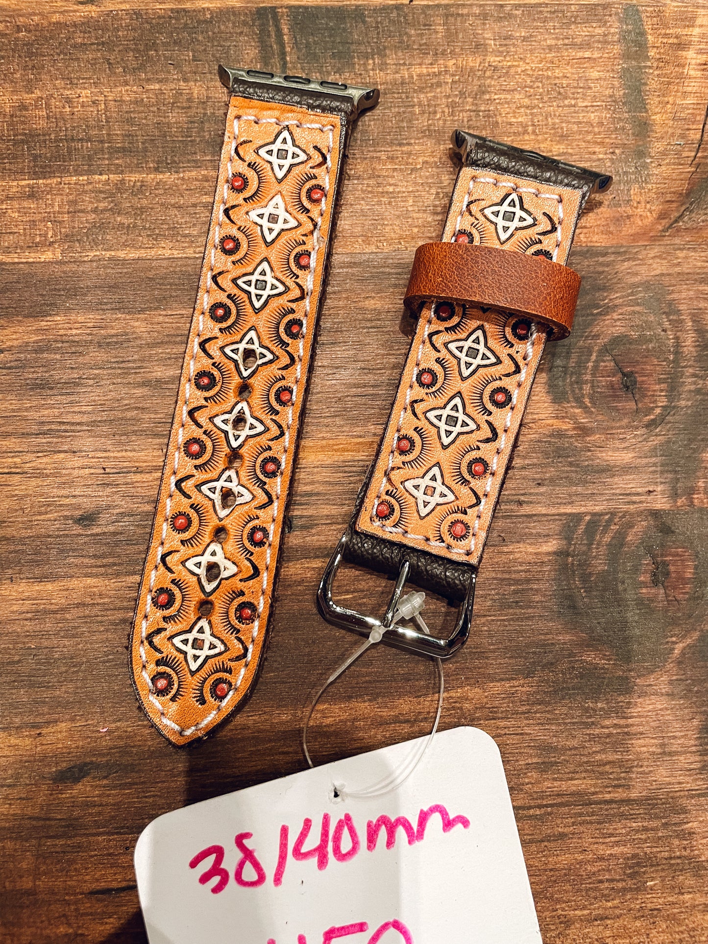 White & Red Tooled Watchband - 38/40mm