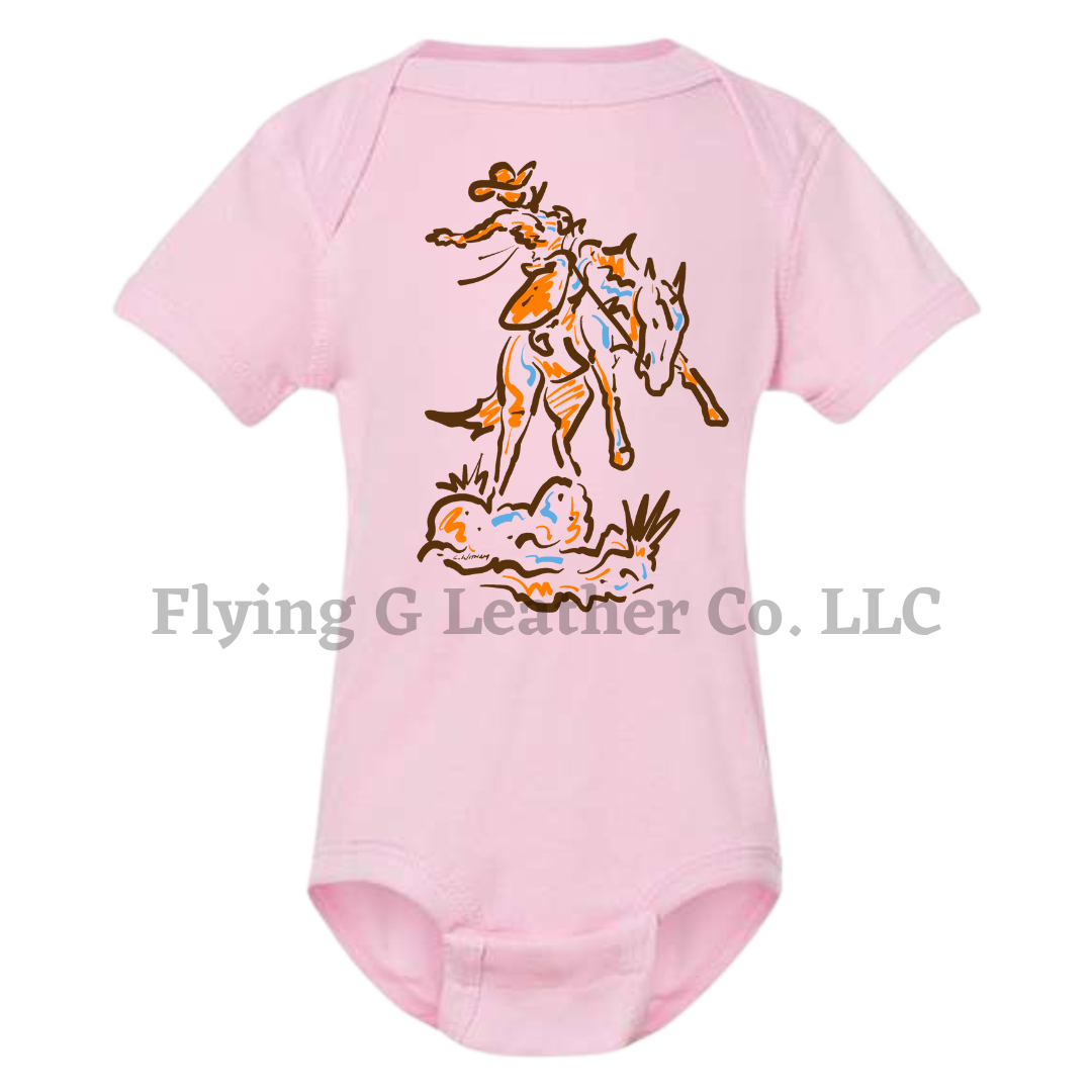 Watercolor Bronc Onesie/Tee - Pink