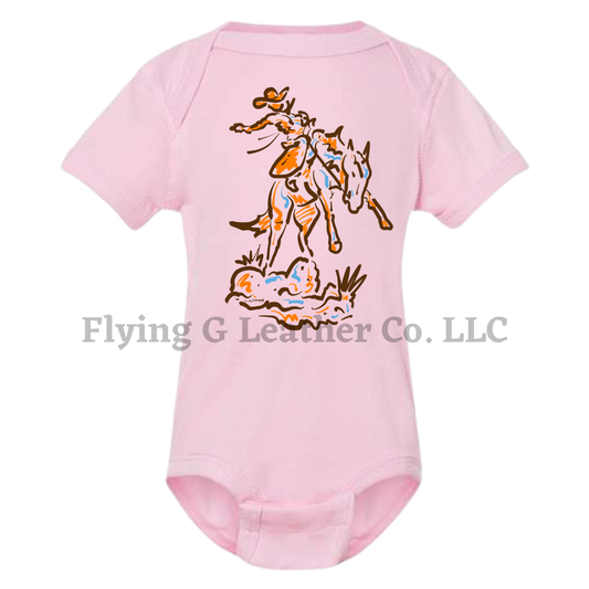 Watercolor Bronc Onesie/Tee - Pink