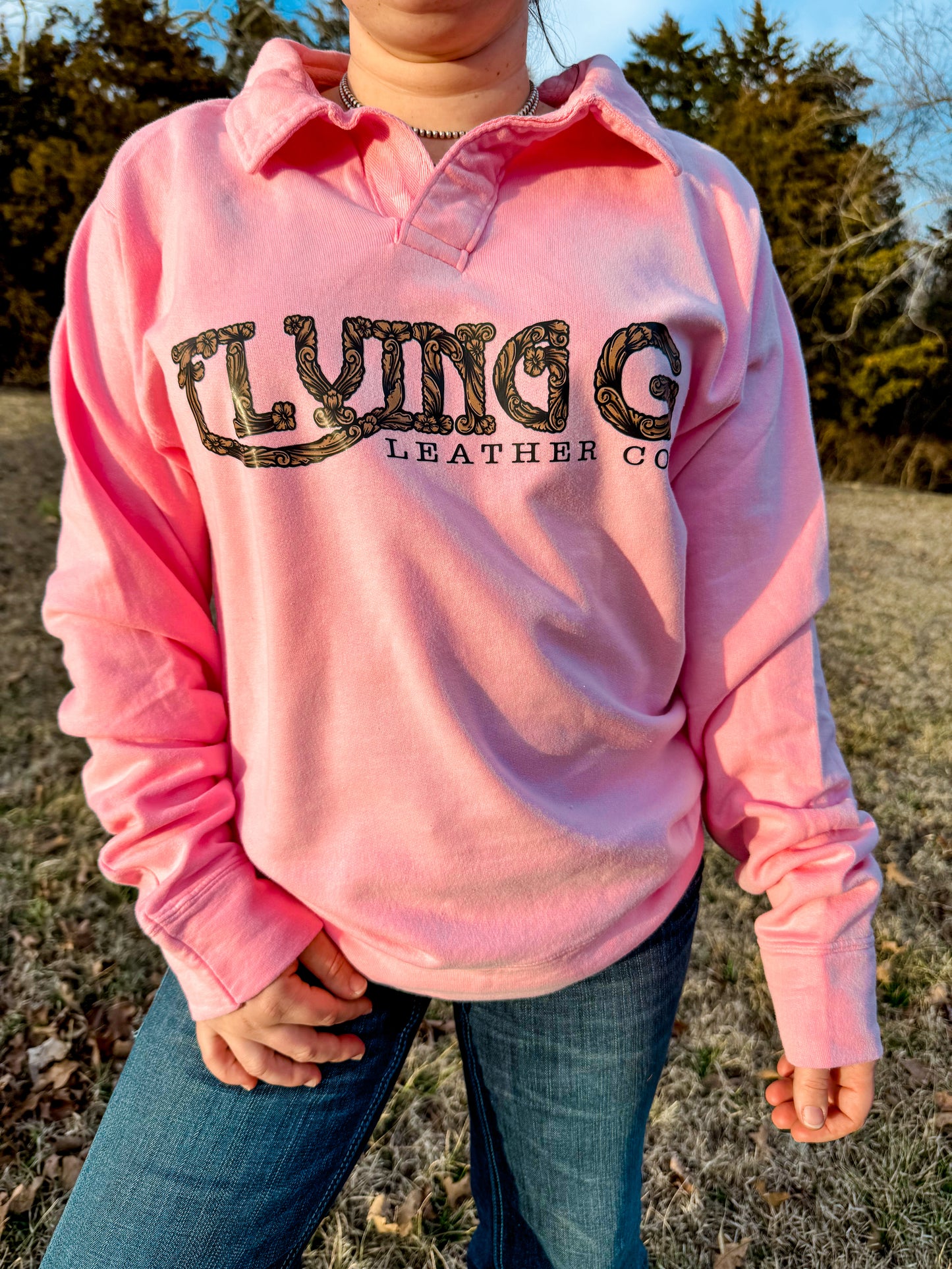 Pink Tooled Logo Crew