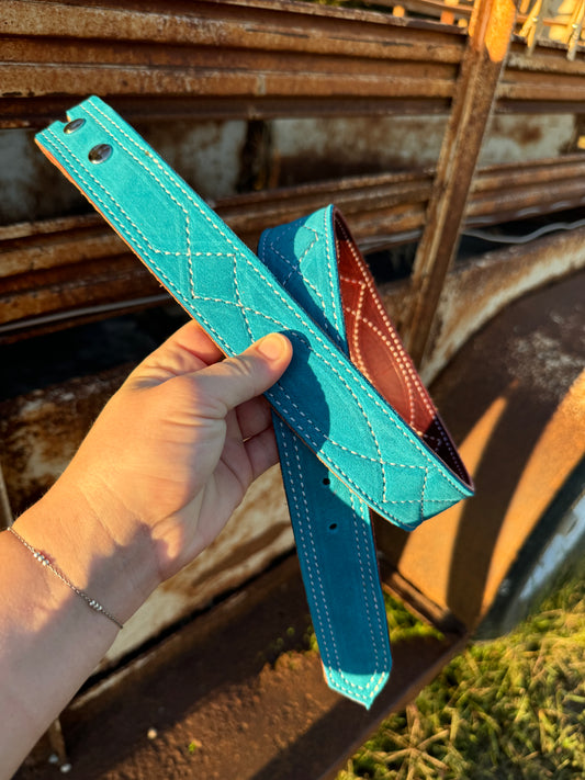 Teal Suede Belt - White Stitching