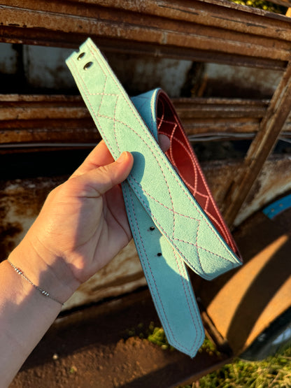 Turquoise Suede Belt - Pink Stitching