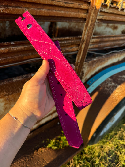 Pink Suede Belt - Pink Stitching