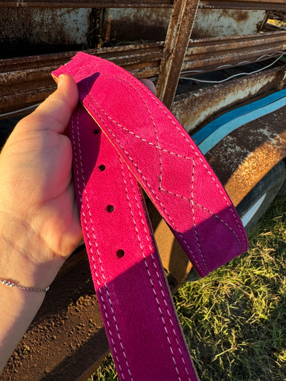 Pink Suede Belt - Pink Stitching