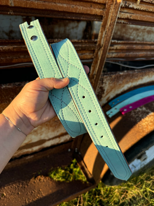 Turquoise Suede Belt - White Stitching