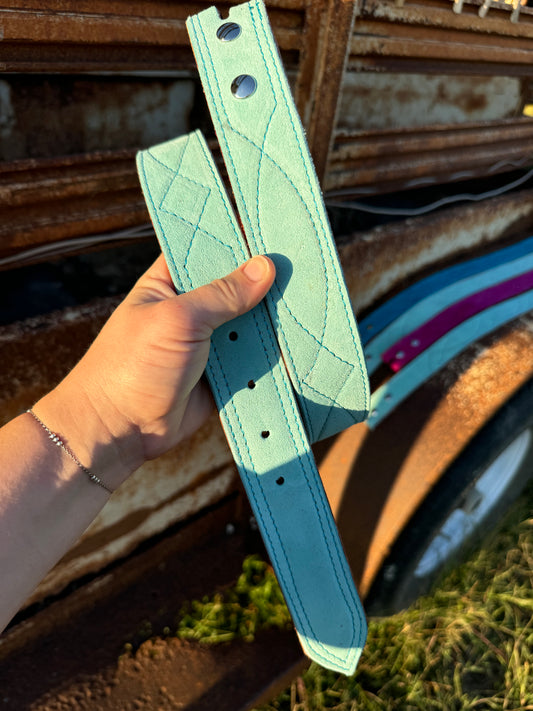 Turquoise Suede Belt - Teal Stitching