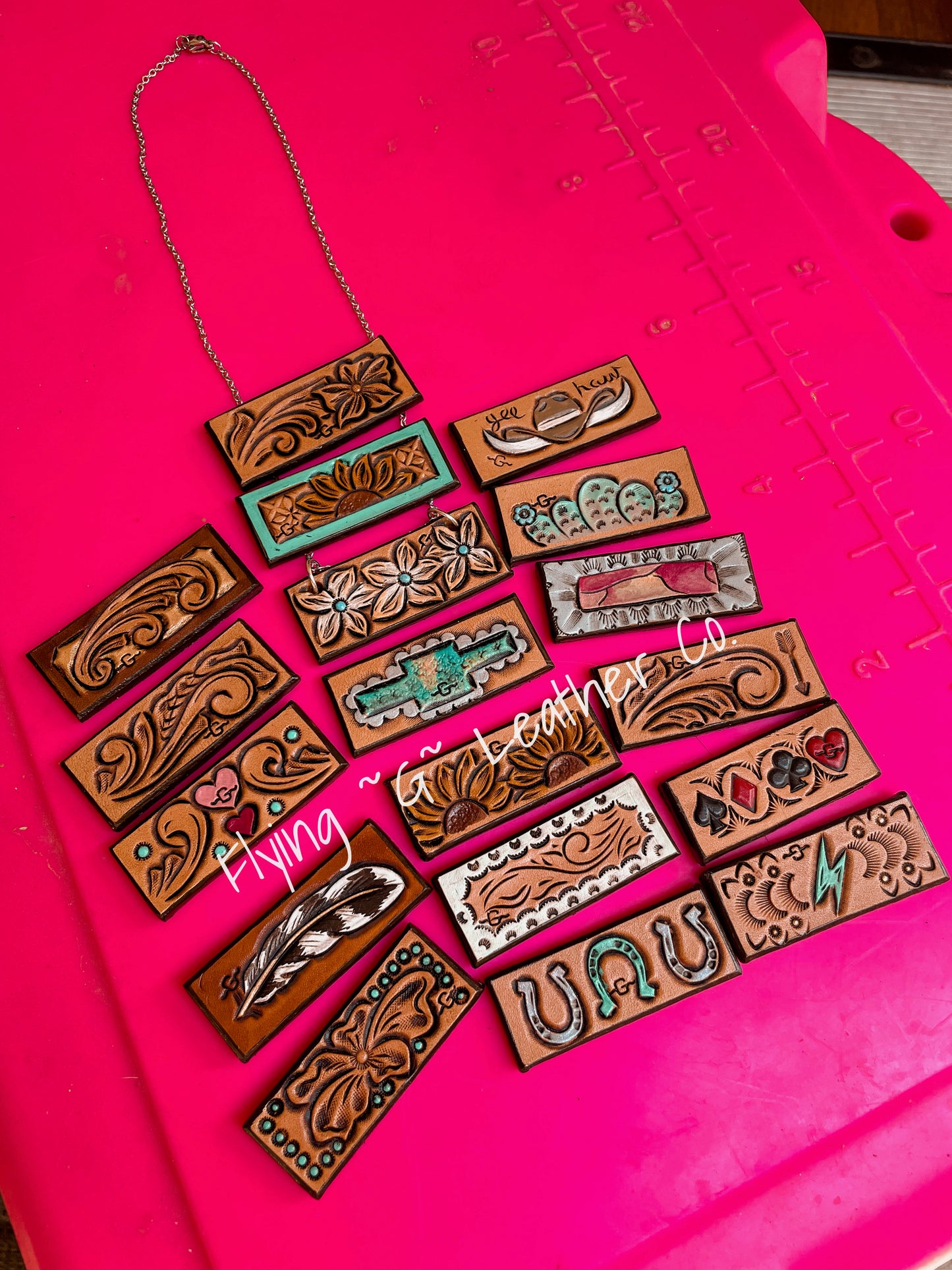 Tooled Leather Bar Necklace (PRE ORDER UP TO 3 WEEKS)