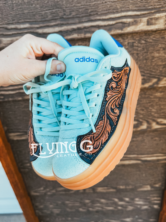 Leather Tooled Aqua Sneakers - 6 women’s