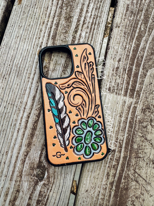 Feather & Green Turquoise -  Phone Case PRE ORDER 4-5 WEEK TURNAROUND