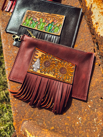 Sunflower Fringe Large Zipper Wallet