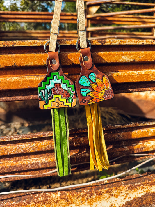 Small Tooled Keychains w/ Fringe - multiple design options