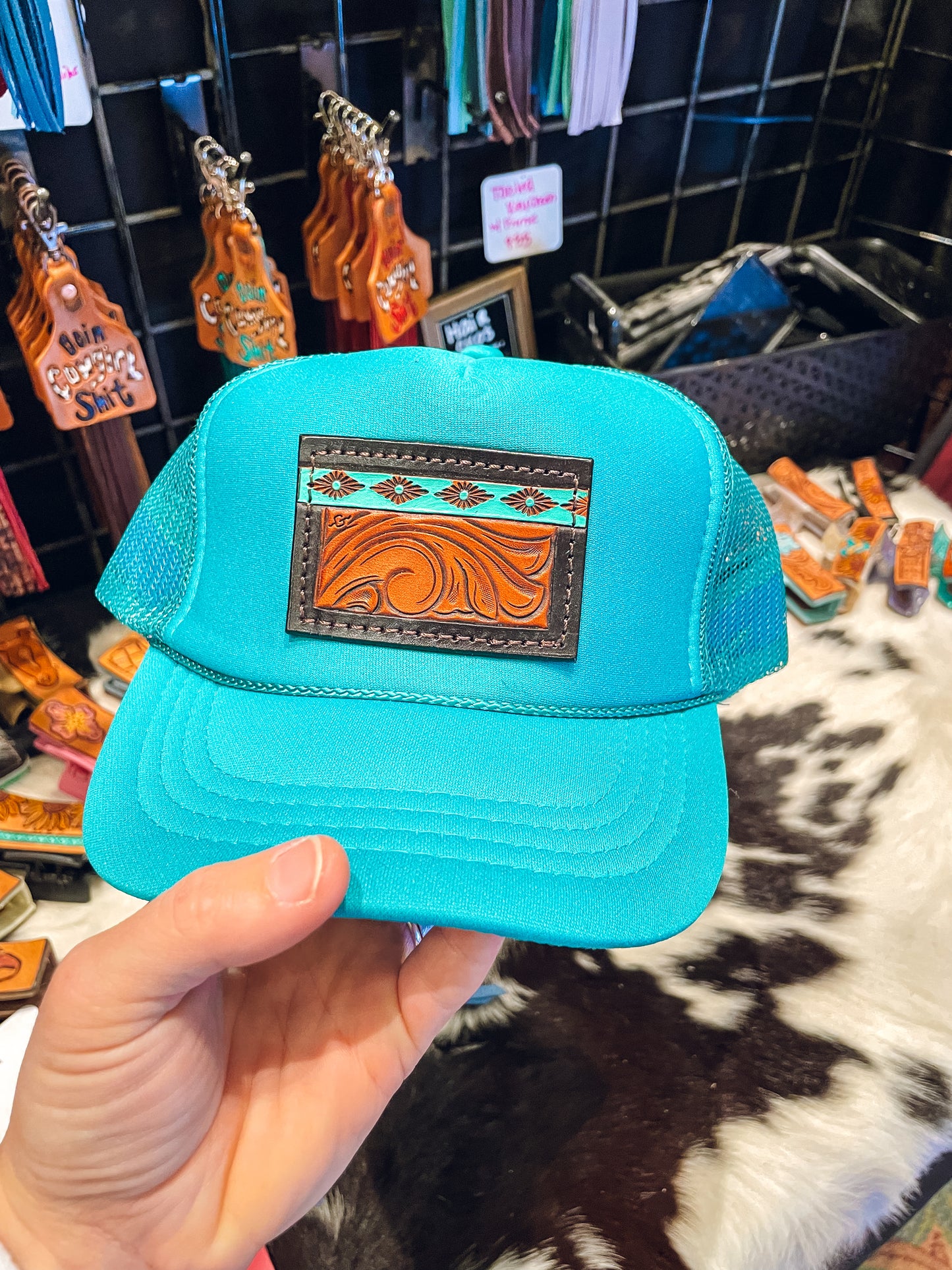 Teal & Floral Accent Trucker hat - Youth