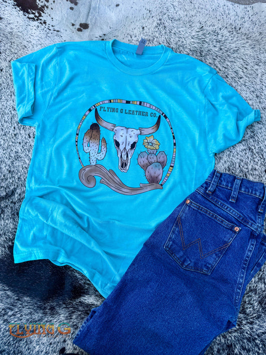 Colorful Skull Tee  - Turquoise (MADE TO ORDER)