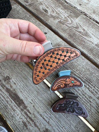 Half Round Sized Tooled Hair Clips - 3.5 inch