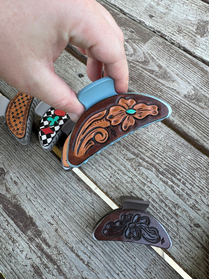 Half Round Sized Tooled Hair Clips - 3.5 inch