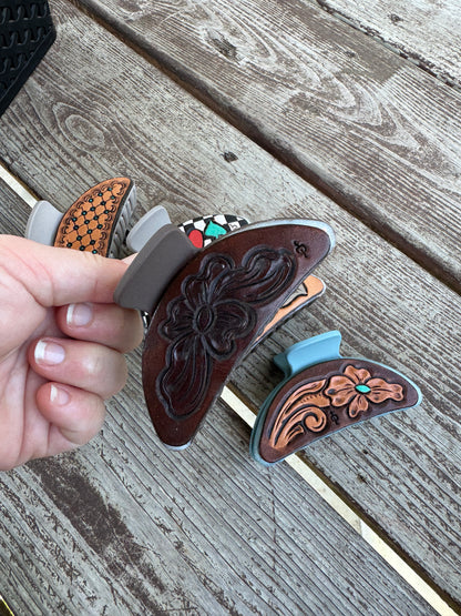 Half Round Sized Tooled Hair Clips - 3.5 inch