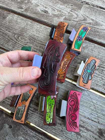 Medium Sized Tooled Hair Clips - 3.5 inch