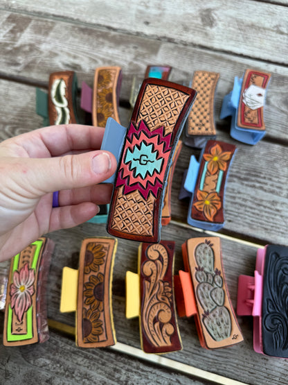 Large Sized Tooled Hair Clips - 4 inch