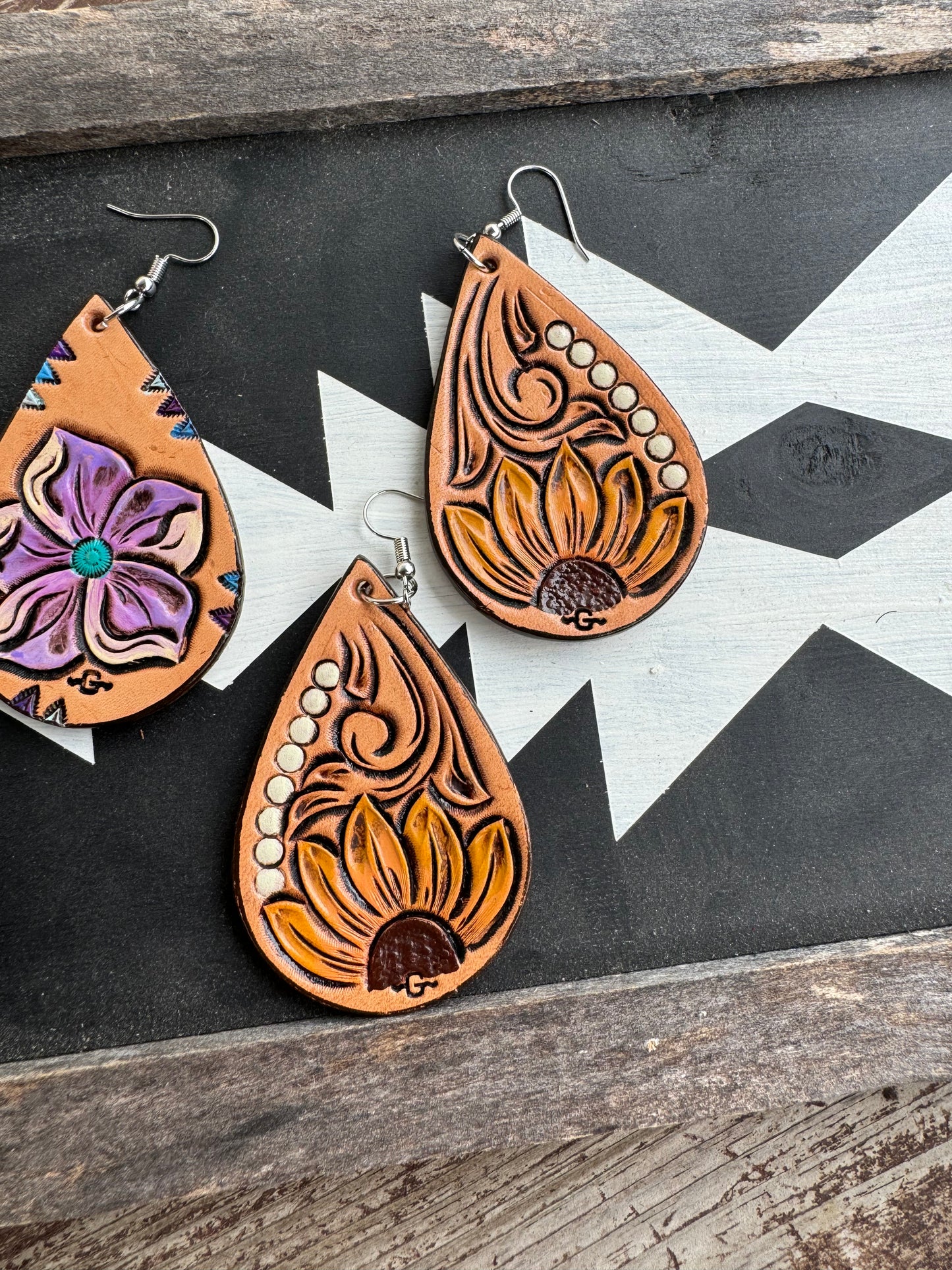 Tooled Droplet Earrings - Large