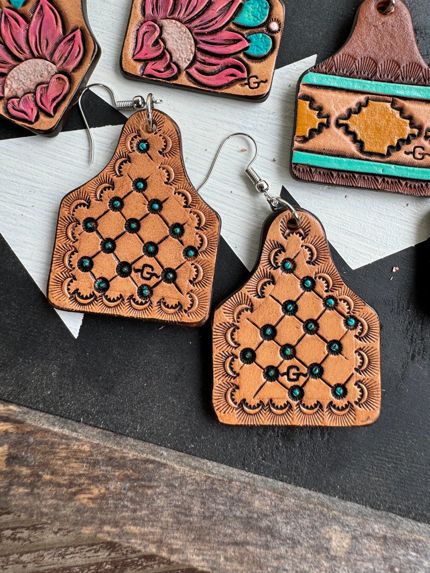 Cattle Tag Tooled Earrings