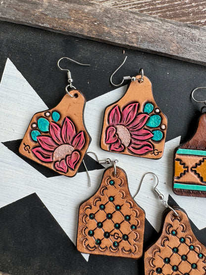 Cattle Tag Tooled Earrings