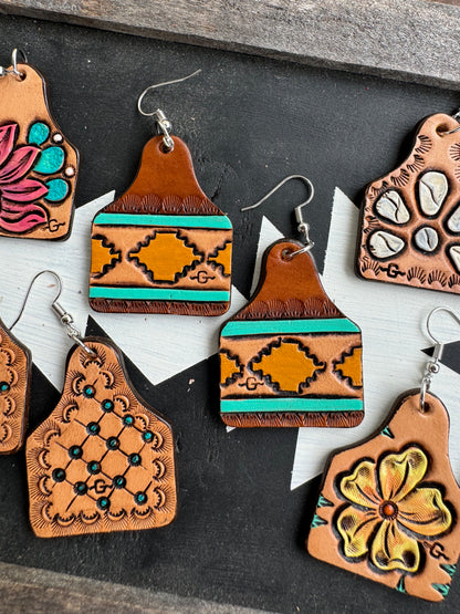 Cattle Tag Tooled Earrings