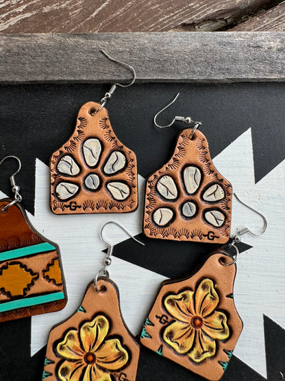 Cattle Tag Tooled Earrings