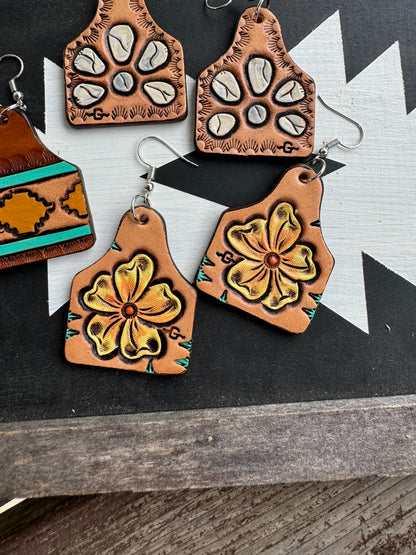 Cattle Tag Tooled Earrings