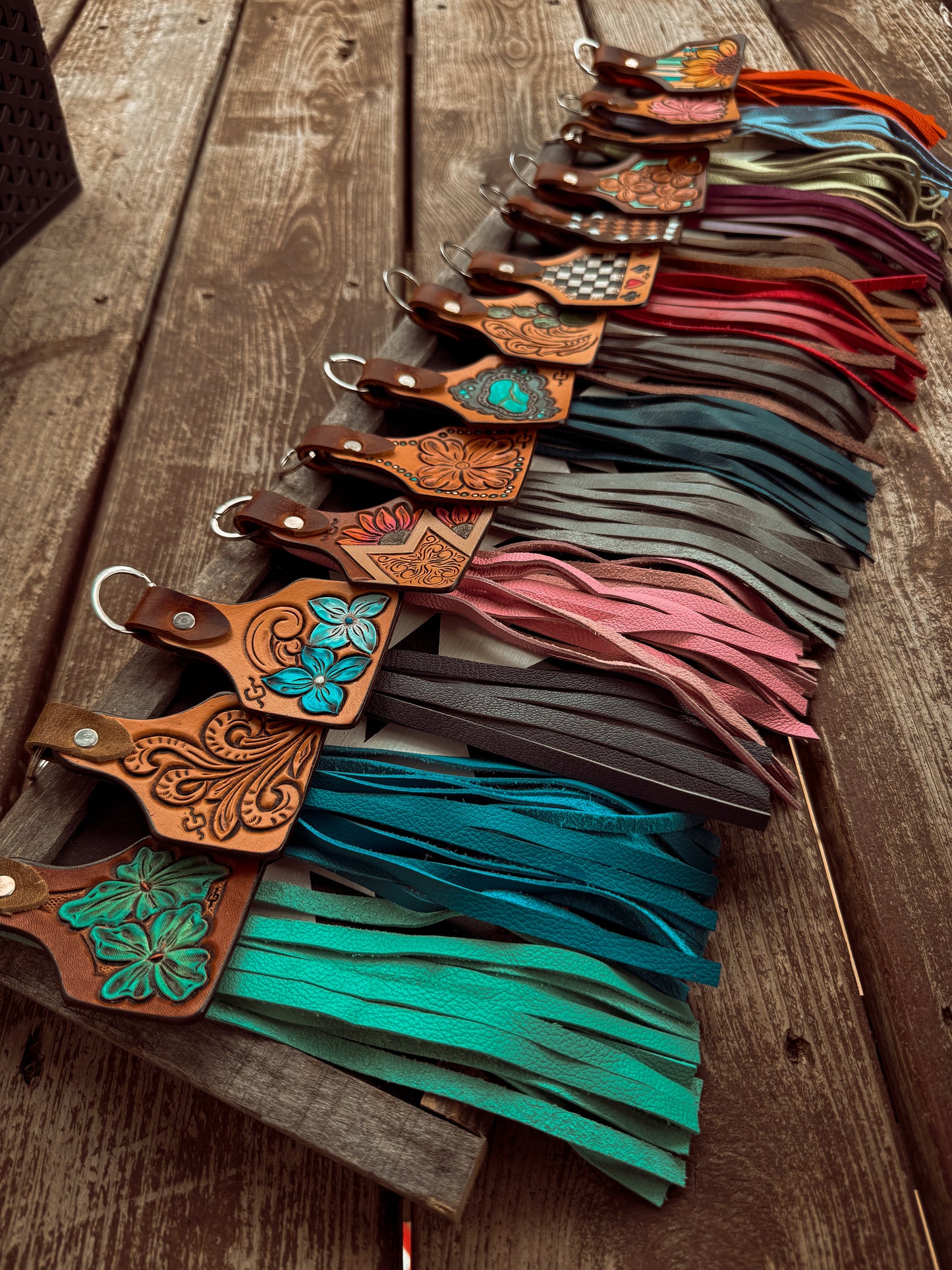 Tooled Ear Tag Keychains