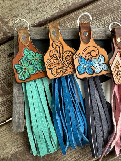 Tooled Ear Tag Keychains