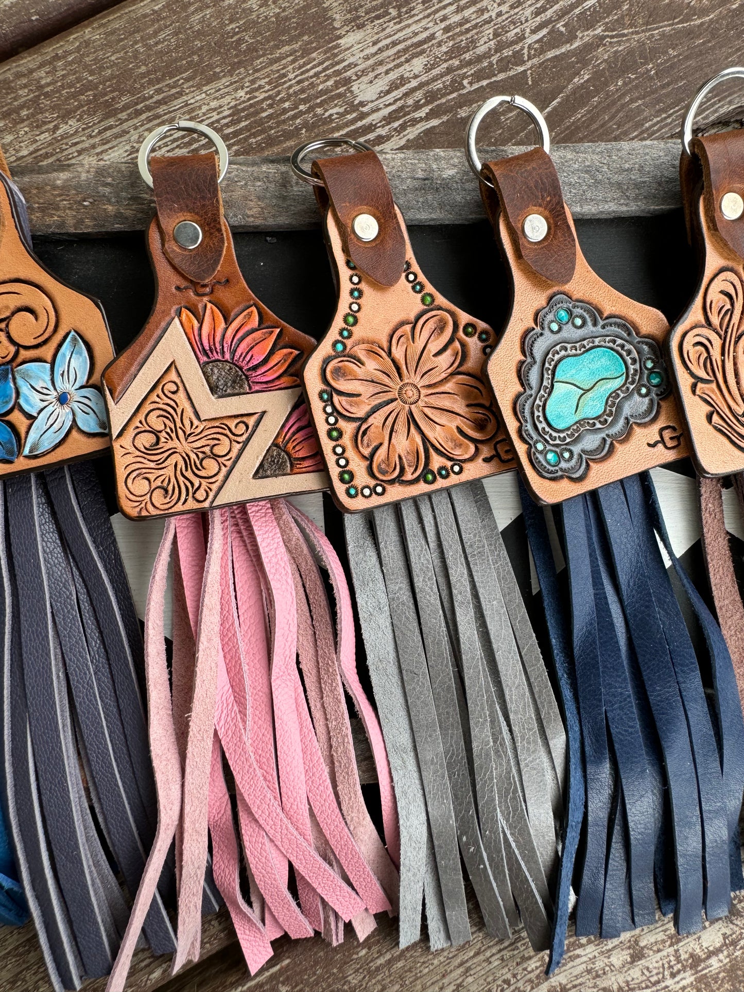 Tooled Ear Tag Keychains