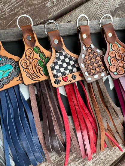 Tooled Ear Tag Keychains