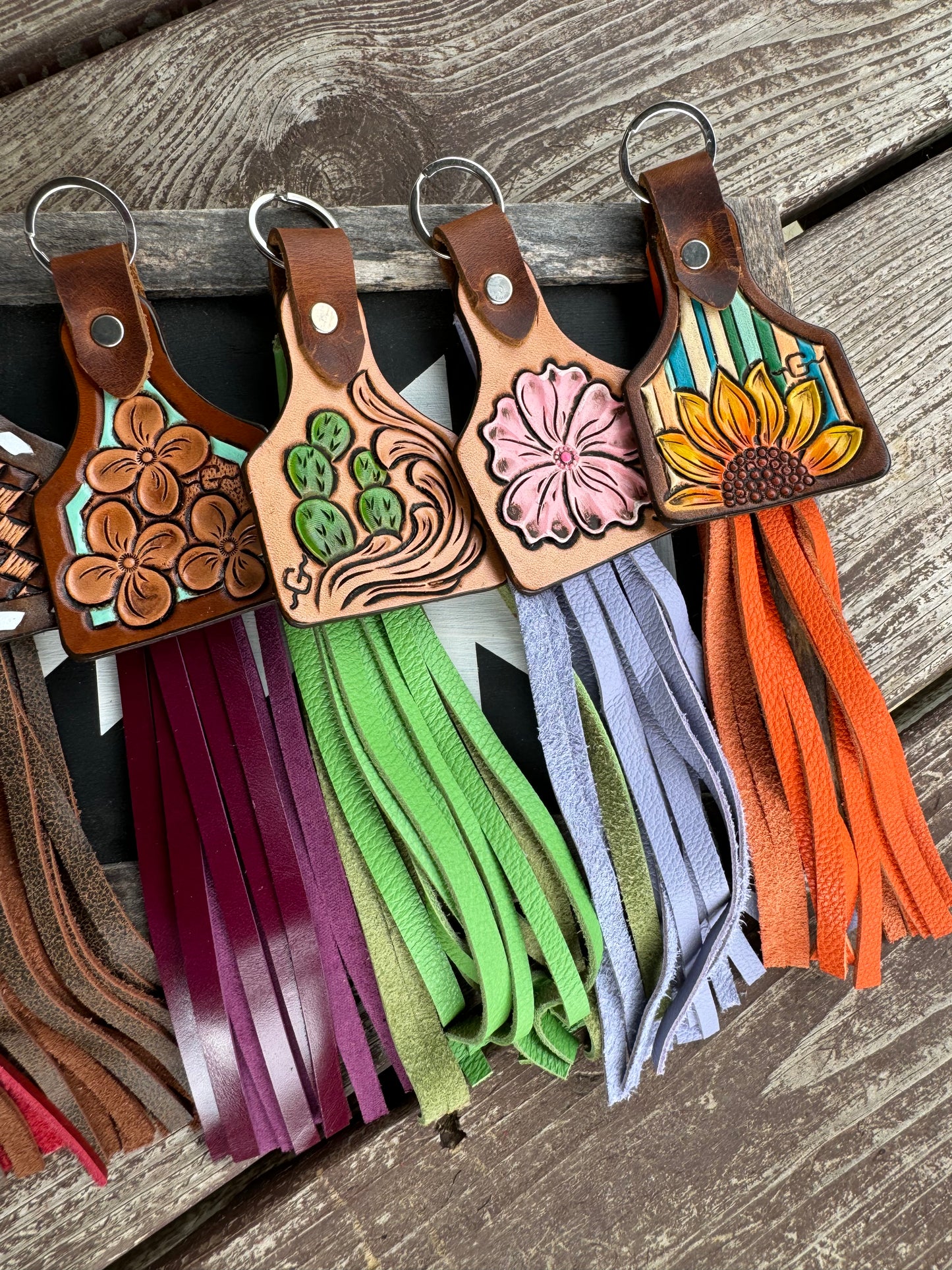 Tooled Ear Tag Keychains