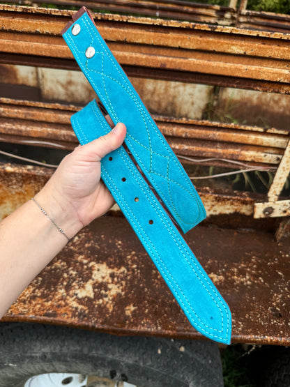 Teal Suede Belt - Turquoise Stitching