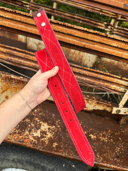 Red Suede Belt - White Stitching