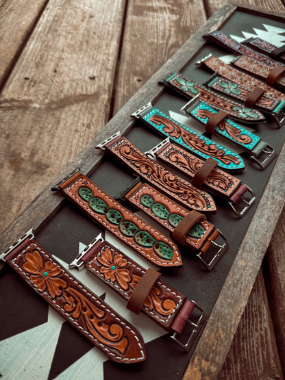 Straight Tooled Leather Watchbands