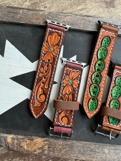 Straight Tooled Leather Watchbands