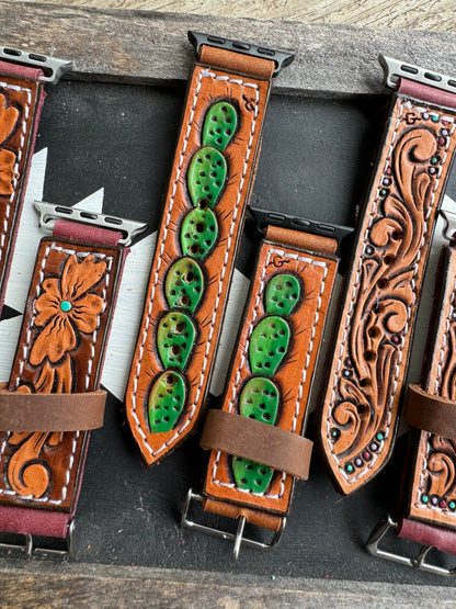 Straight Tooled Leather Watchbands