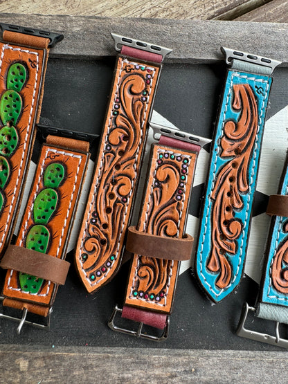 Straight Tooled Leather Watchbands