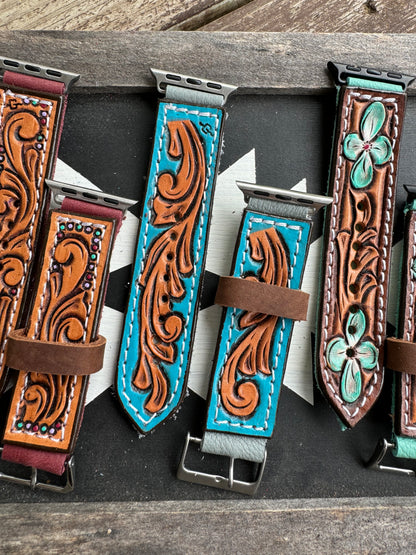 Straight Tooled Leather Watchbands