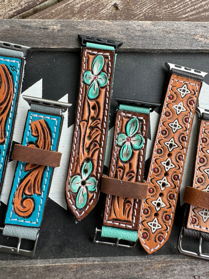 Straight Tooled Leather Watchbands