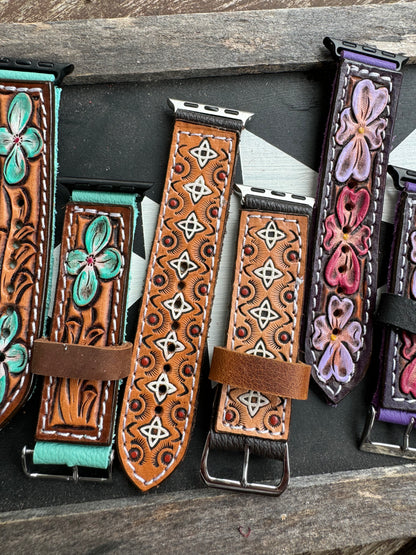 Straight Tooled Leather Watchbands